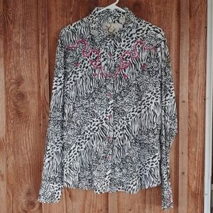 Animal print rodeo shirt.